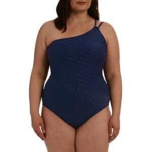 La Blanca Linea One-Shoulder Mio One-Piece Swimsuit Navy Blue Size 22W NWOT $130